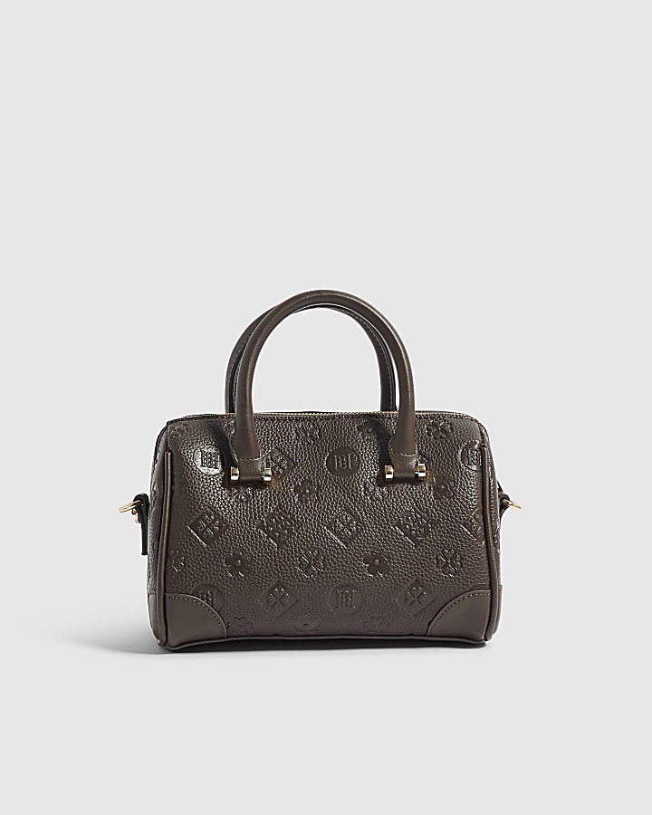 Brown Embossed Metal Corner Bowler Bag