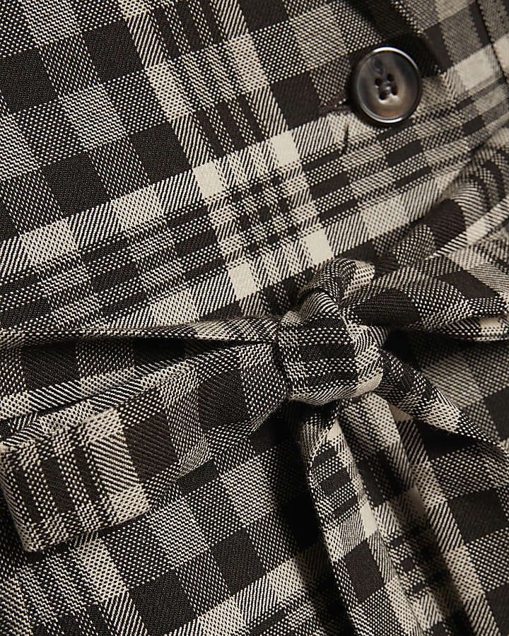 Brown Check Tie Detail Sleeveless Shirt