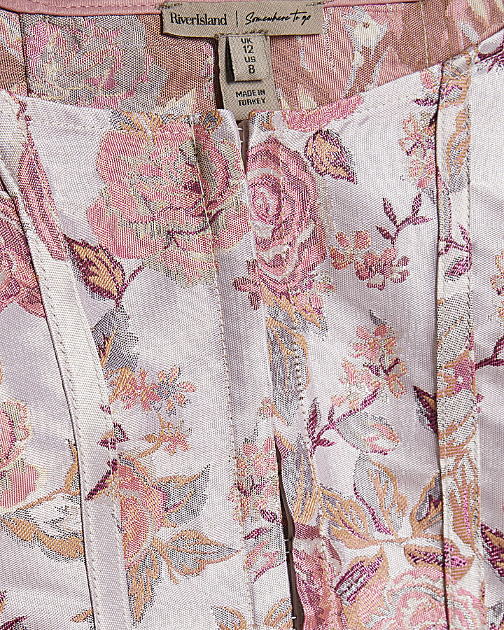 Pink Floral Jacquard Corset Top