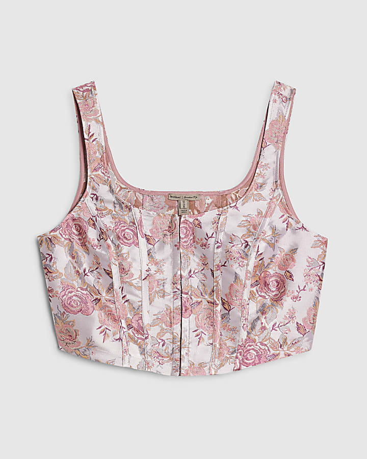 Pink Floral Jacquard Corset Top
