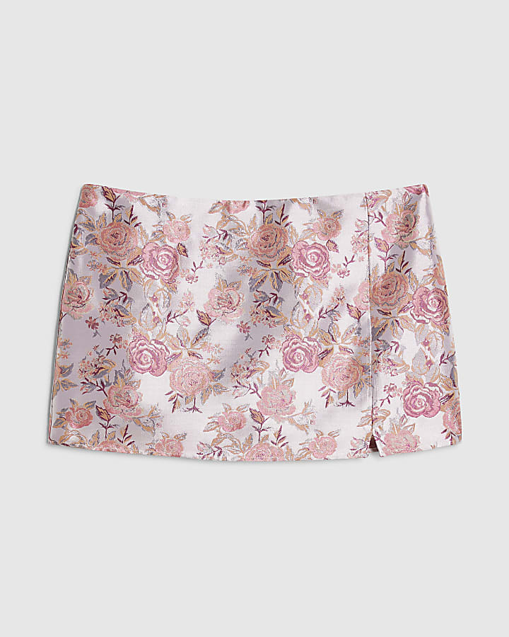 Pink Floral Jacquard Mini Skirt