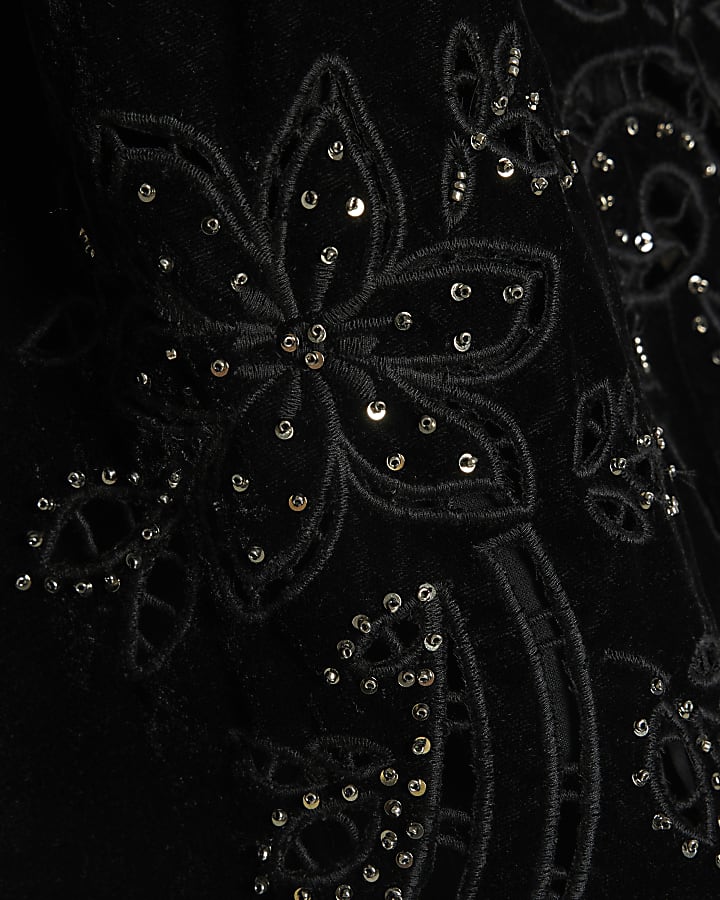 Black Velvet Cutwork Lace Blouse