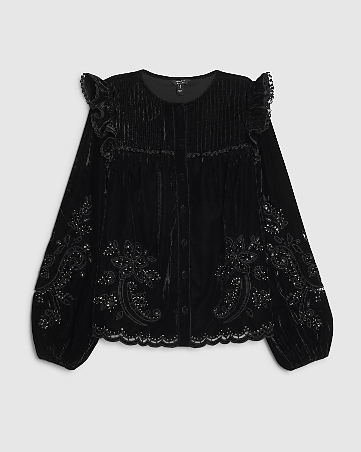 Black Velvet Cutwork Lace Blouse