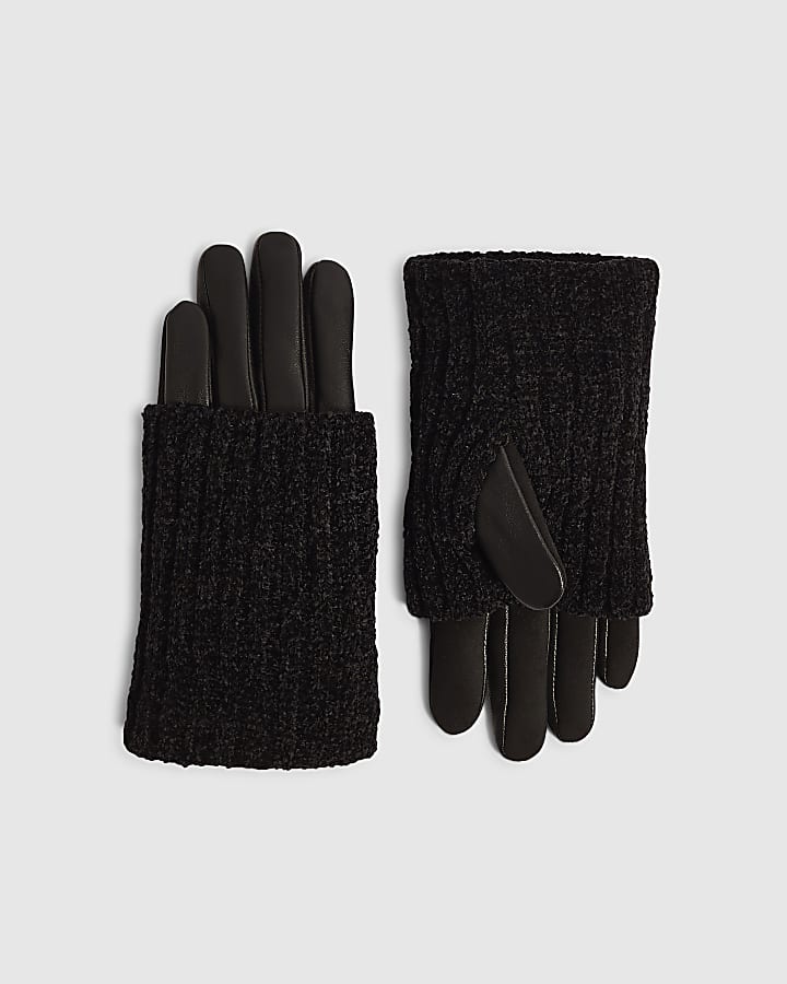 Black Knitted Hybrid Gloves