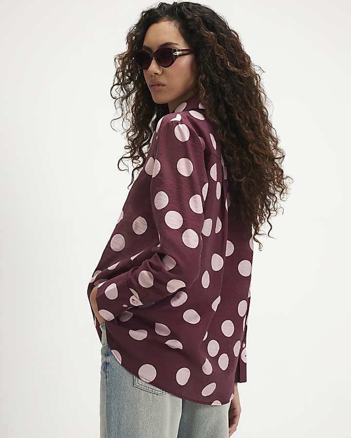 Red Polka Dot Oversized Boyfriend Shirt