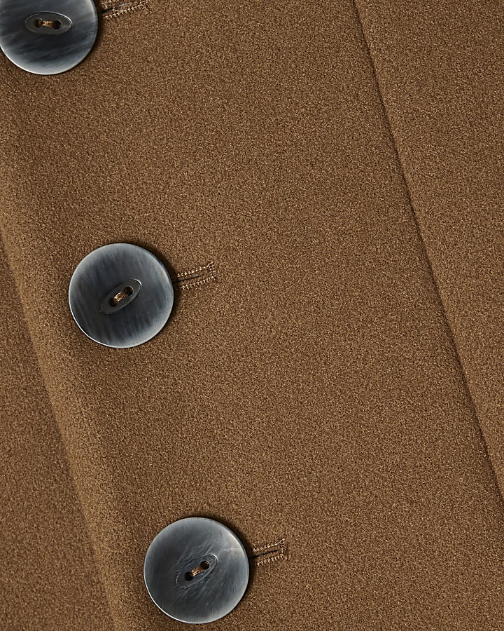 Brown Collarless Button Up Jacket