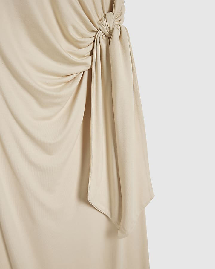 Cream Sleeveless Knot Front Drape Dress