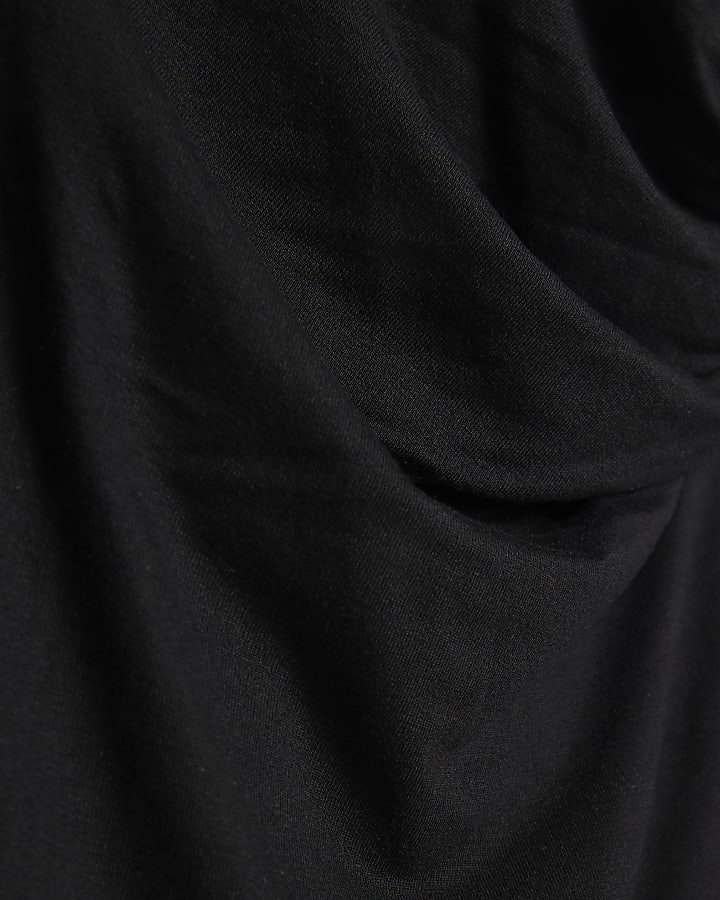 Black Sleeveless Knot Front Drape Dress