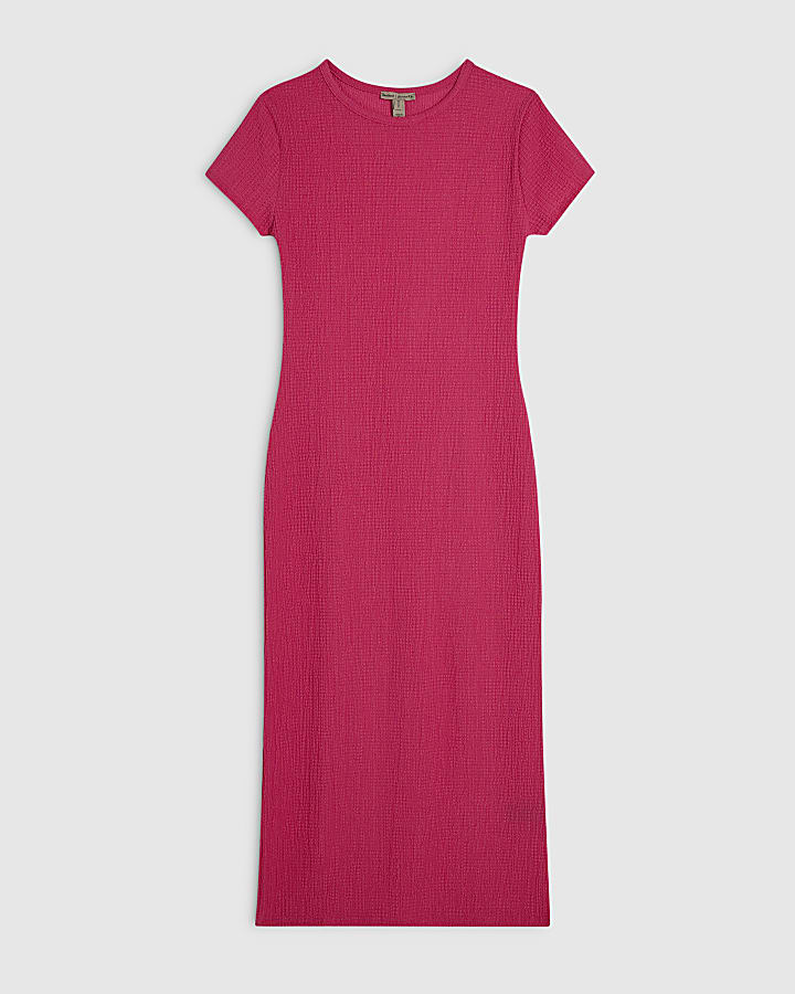 Pink Textured Midi Dress