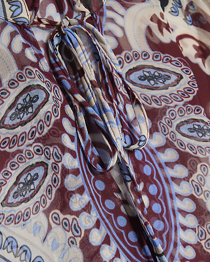Petite Burgundy Paisley Print Blouse