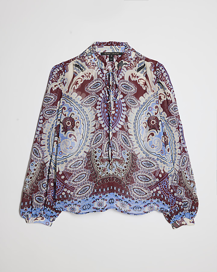 Petite Burgundy Paisley Print Blouse