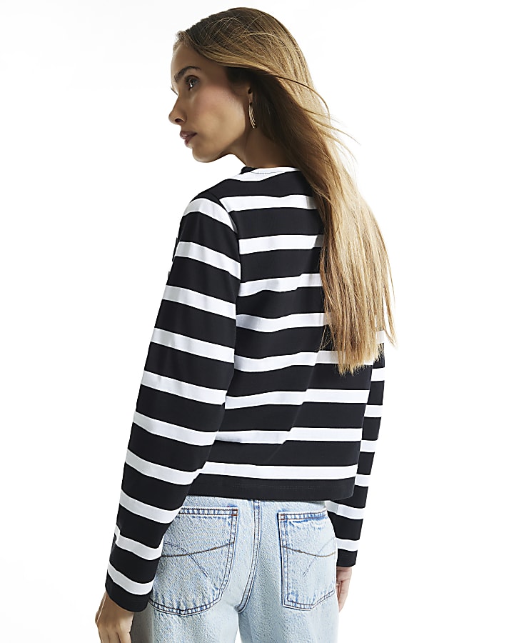 Black Lace Hem Stripe Top
