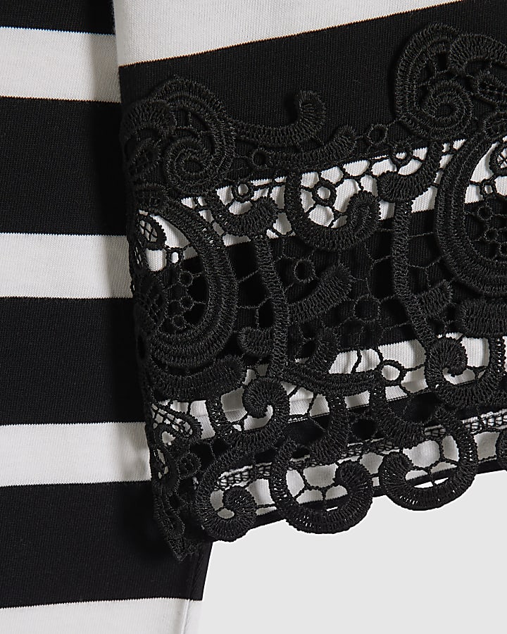 Black Lace Hem Stripe Top