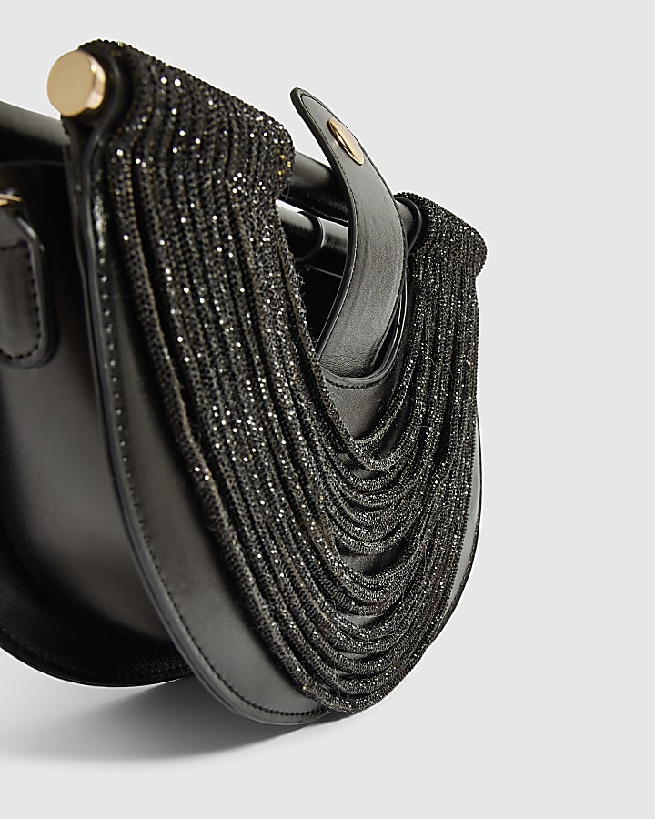 Black Diamante Tube Clutch Bag