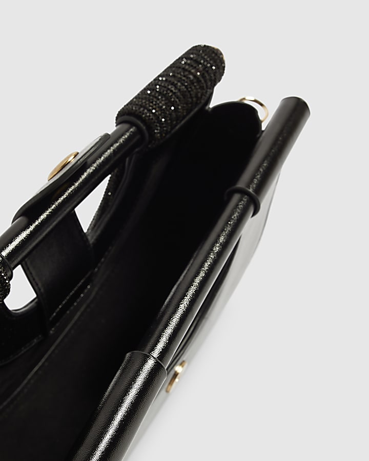 Black Diamante Tube Clutch Bag