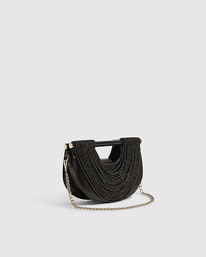 Black Diamante Tube Clutch Bag
