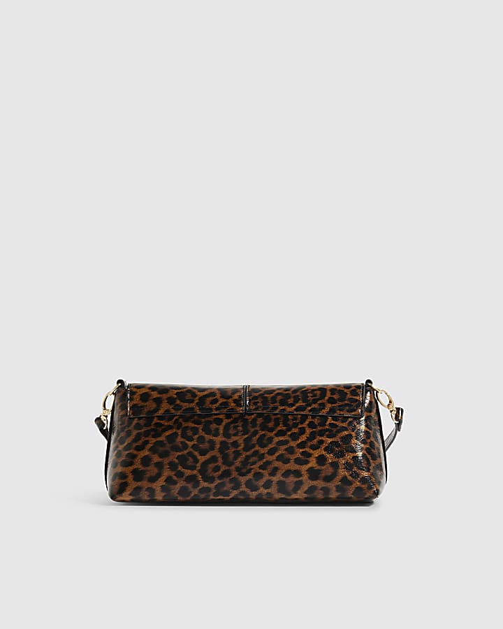 Brown Leopard Bar Flap Over Clutch Bag