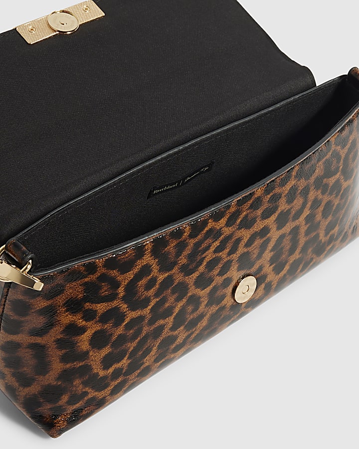 Brown Leopard Bar Flap Over Clutch Bag