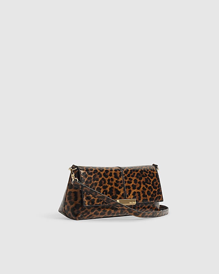 Brown Leopard Bar Flap Over Clutch Bag