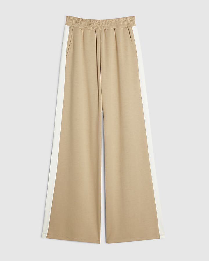 Beige Premium  Colour Block Wide Leg Trousers