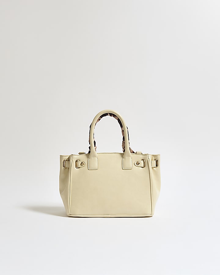 Cream Small Lock Front Scarf Tote Bag