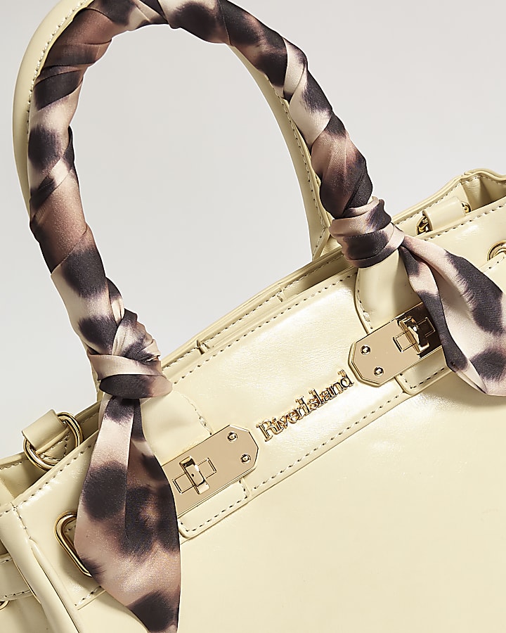 Cream Small Lock Front Scarf Tote Bag