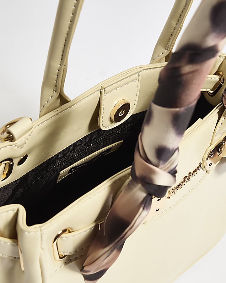 Cream Small Lock Front Scarf Tote Bag