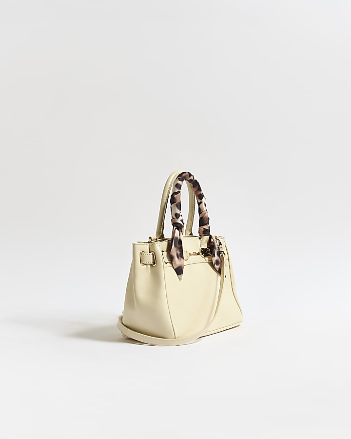 Cream Small Lock Front Scarf Tote Bag