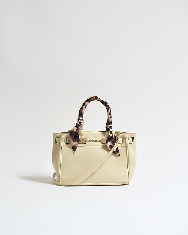 Cream Small Lock Front Scarf Tote Bag