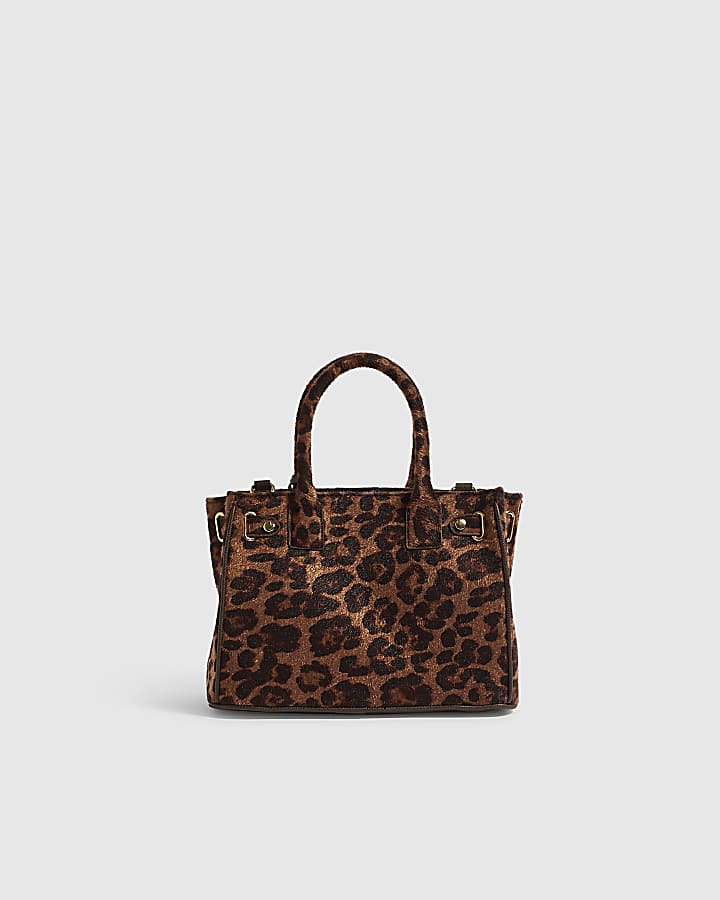 Brown Leopard Print Lock Front Tote Bag