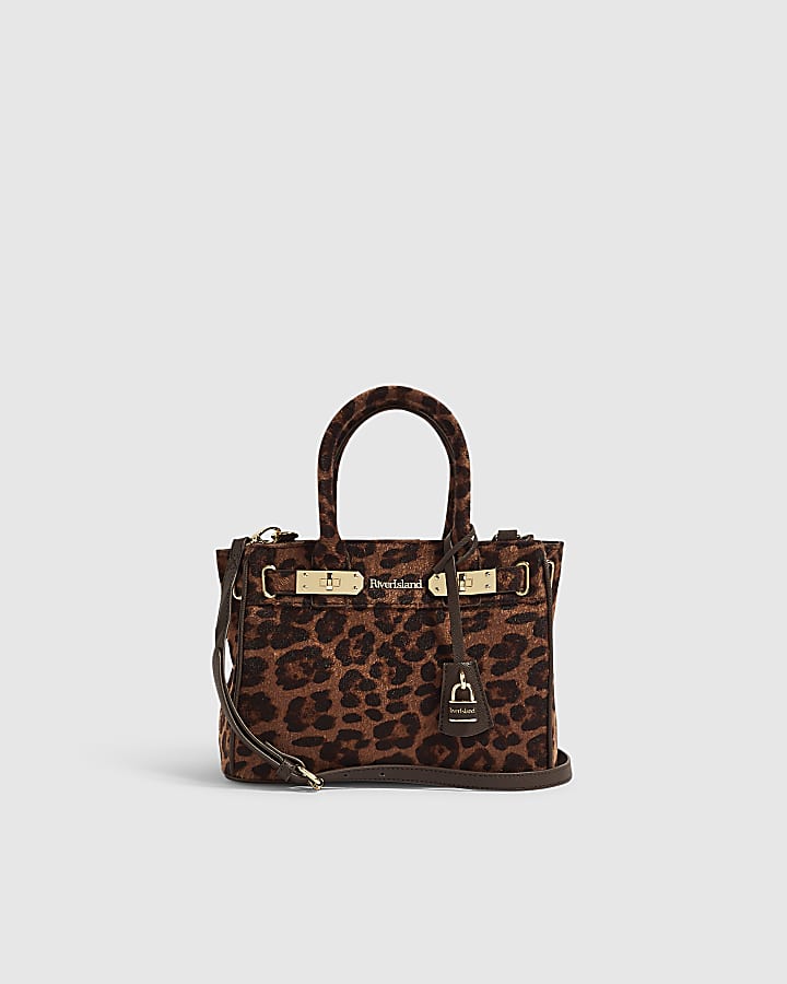 Brown Leopard Print Lock Front Tote Bag