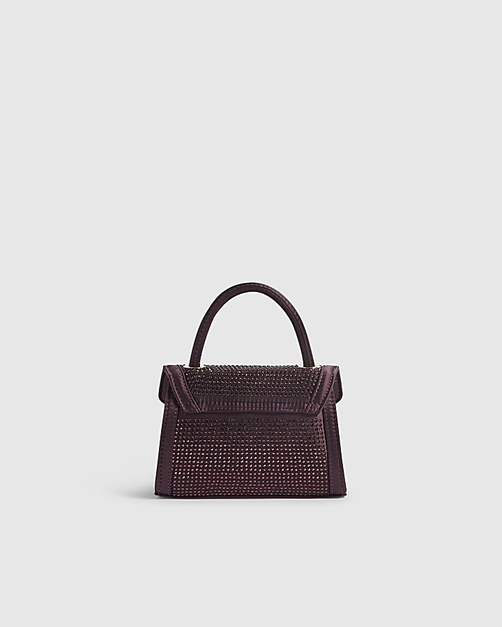 Burgundy Diamante Bow Clutch Bag