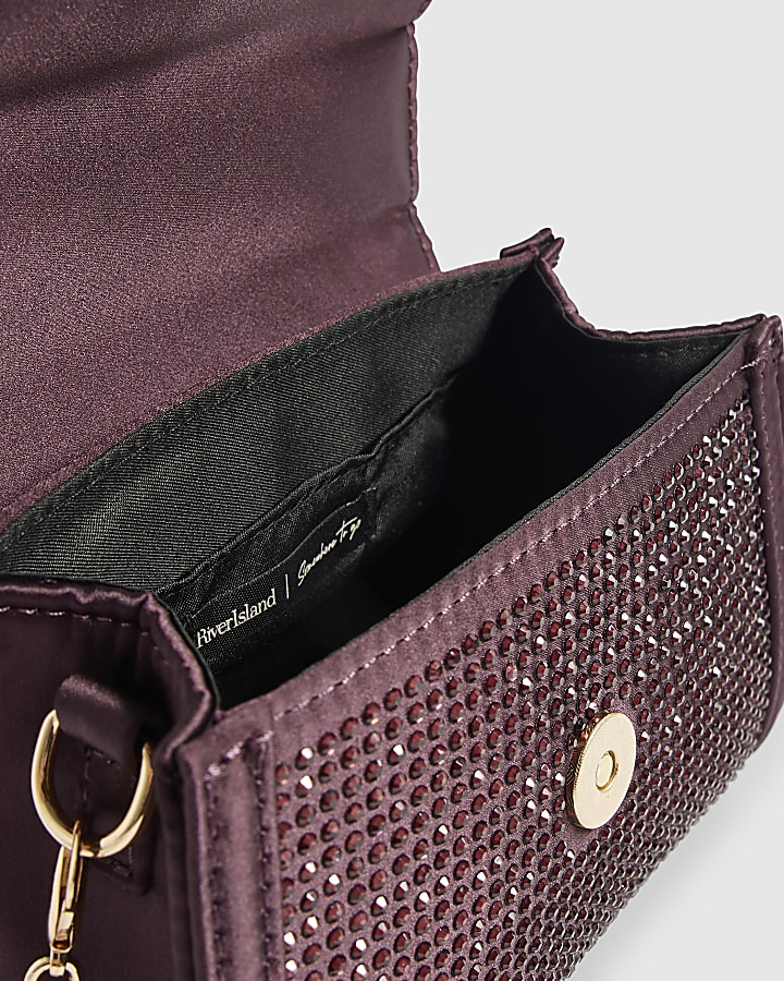Burgundy Diamante Bow Clutch Bag