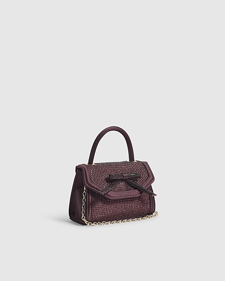 Burgundy Diamante Bow Clutch Bag