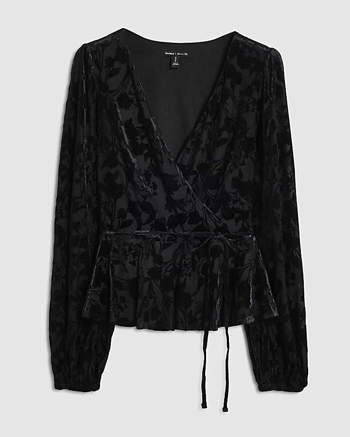 Black Velvet Devore Wrap Top