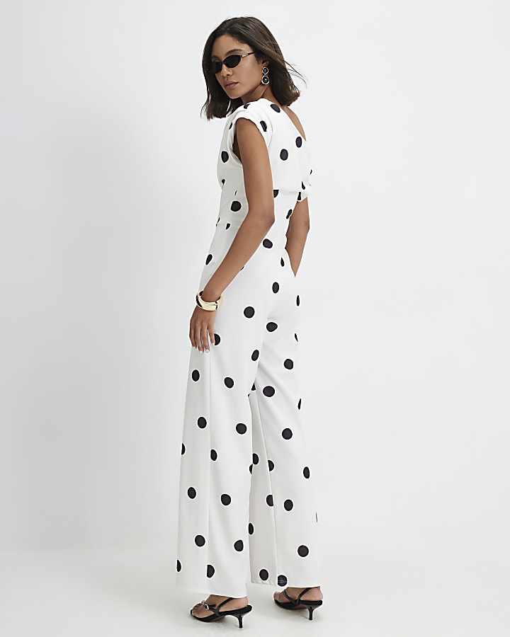 White Spot Asymmetric Drape Jumpsuit