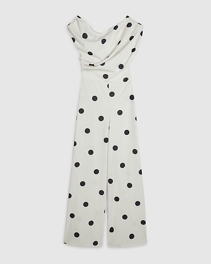 White Spot Asymmetric Drape Jumpsuit