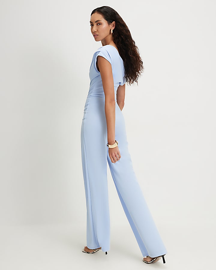Blue Asymmetric Drape Jumpsuit