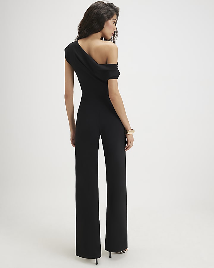 Black Asymmetric Draped Jumpsuit