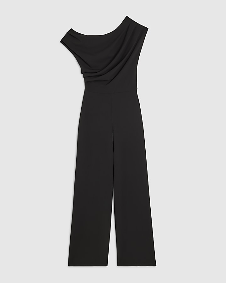Black Asymmetric Draped Jumpsuit