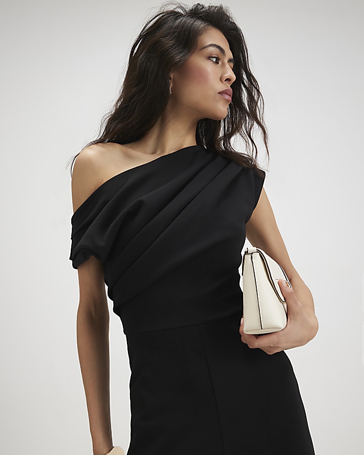 Black Asymmetric Draped Jumpsuit