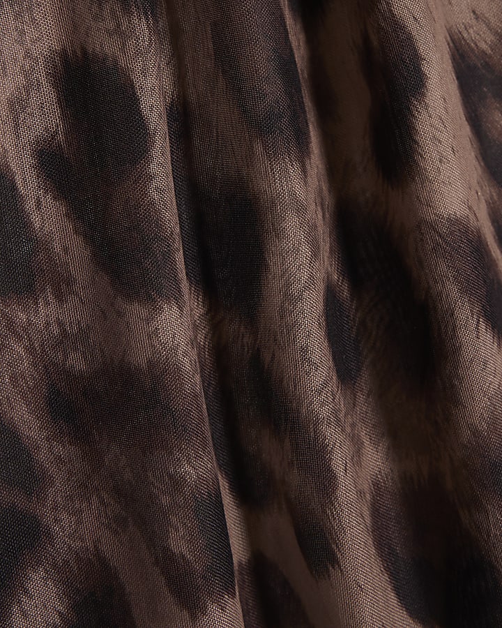 Brown Leopard Print Sliced Wide Leg Trousers