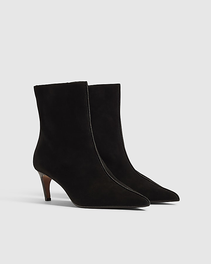 Black Suede Centre Seam Ankle Boots