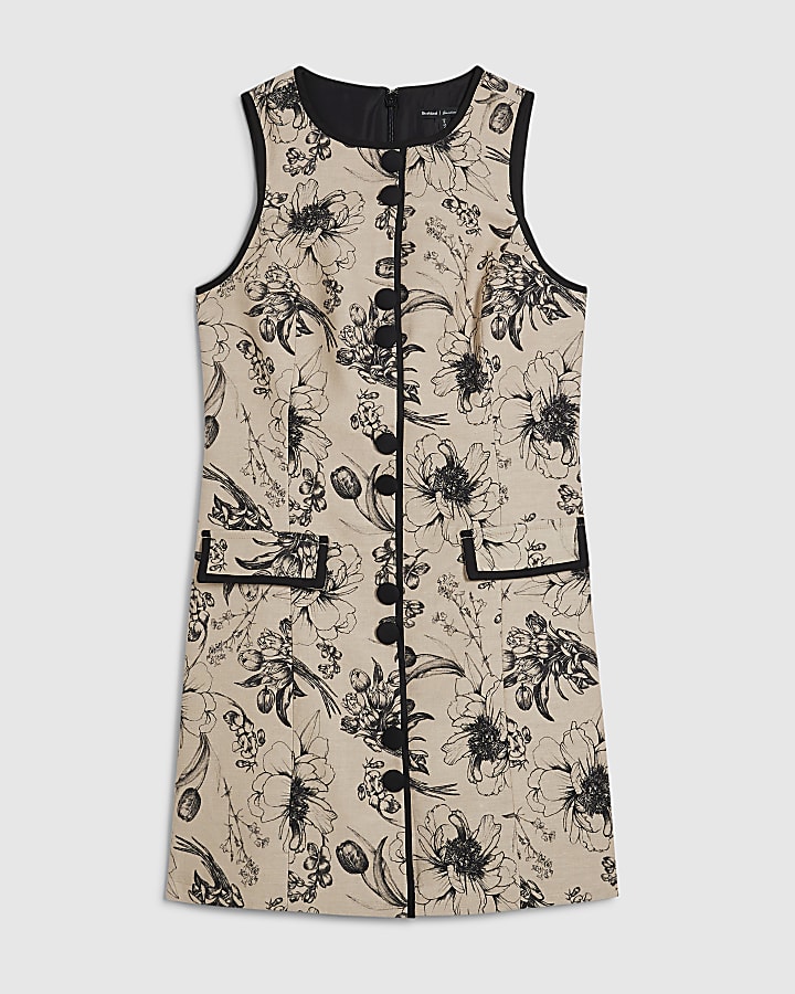 Beige Floral Button Up Mini Dress