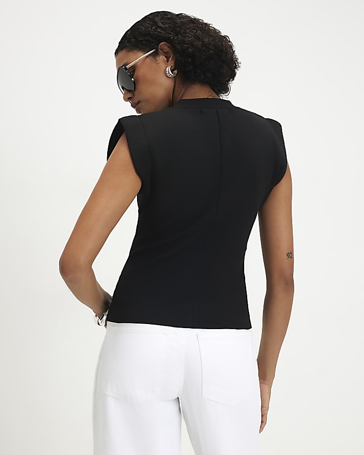 Black Knit Stand Up Collar Top