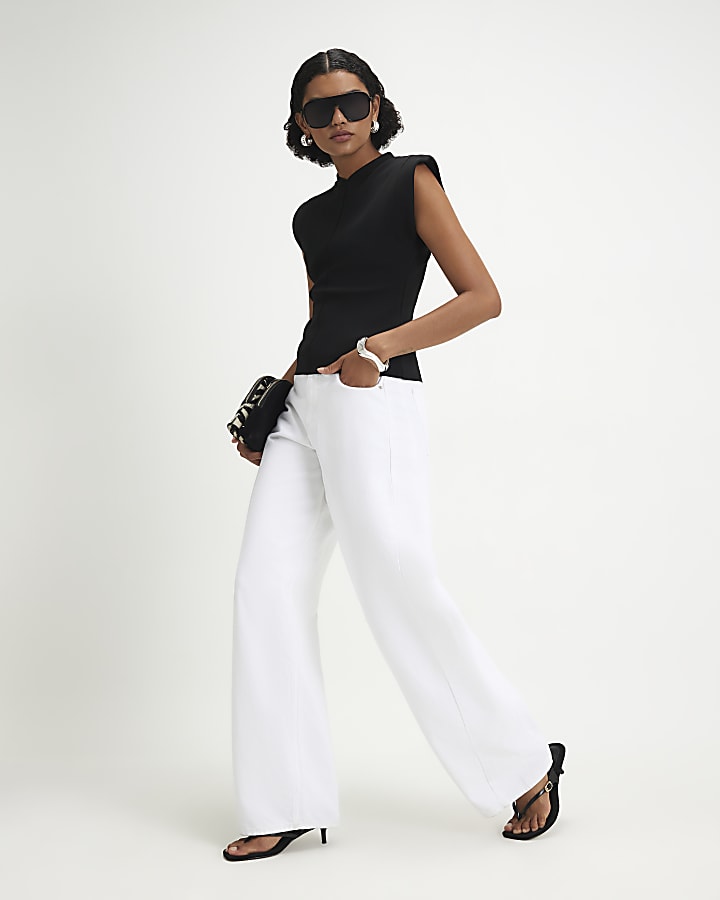 Black Knit Stand Up Collar Top