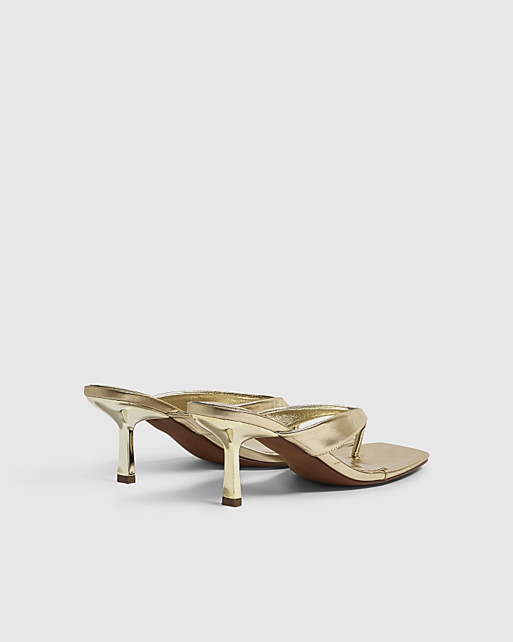 Gold Toe Thong Heeled Sandals
