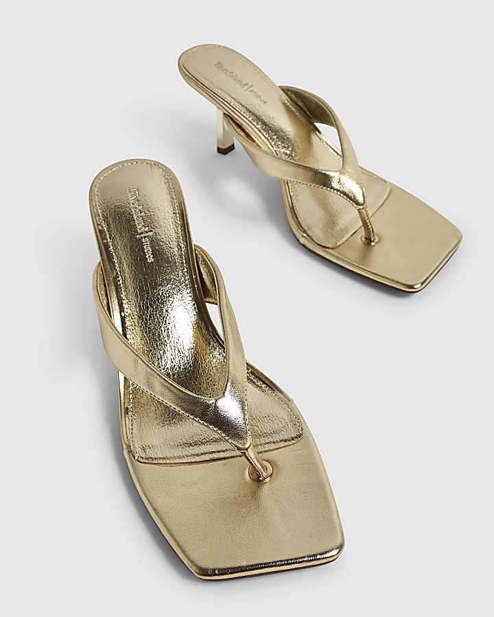Gold Toe Thong Heeled Sandals