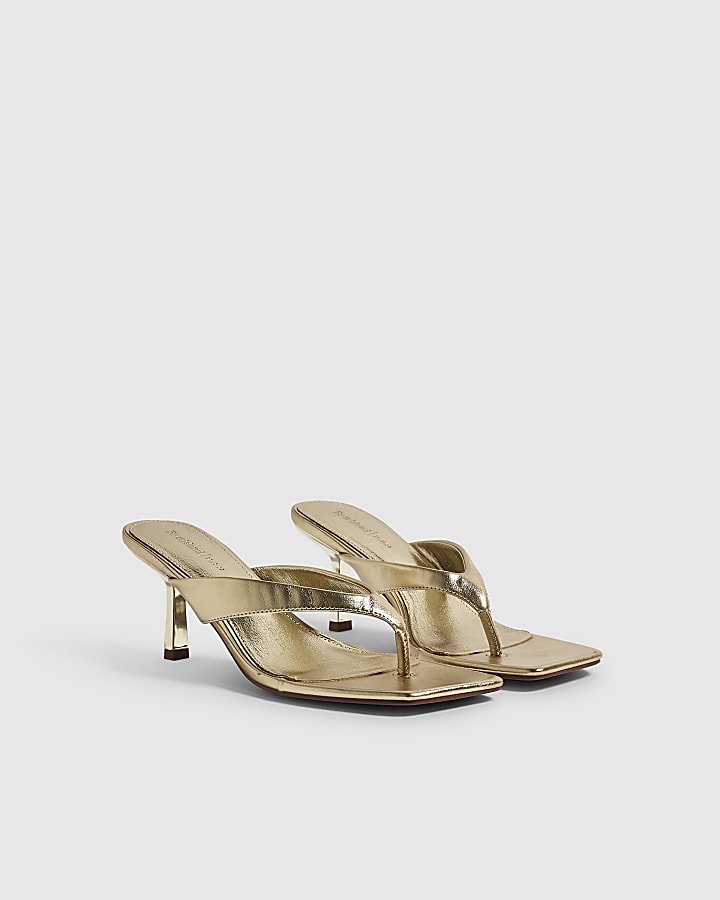 Gold Toe Thong Heeled Sandals