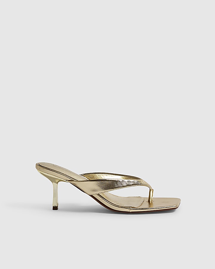 Gold Toe Thong Heeled Sandals